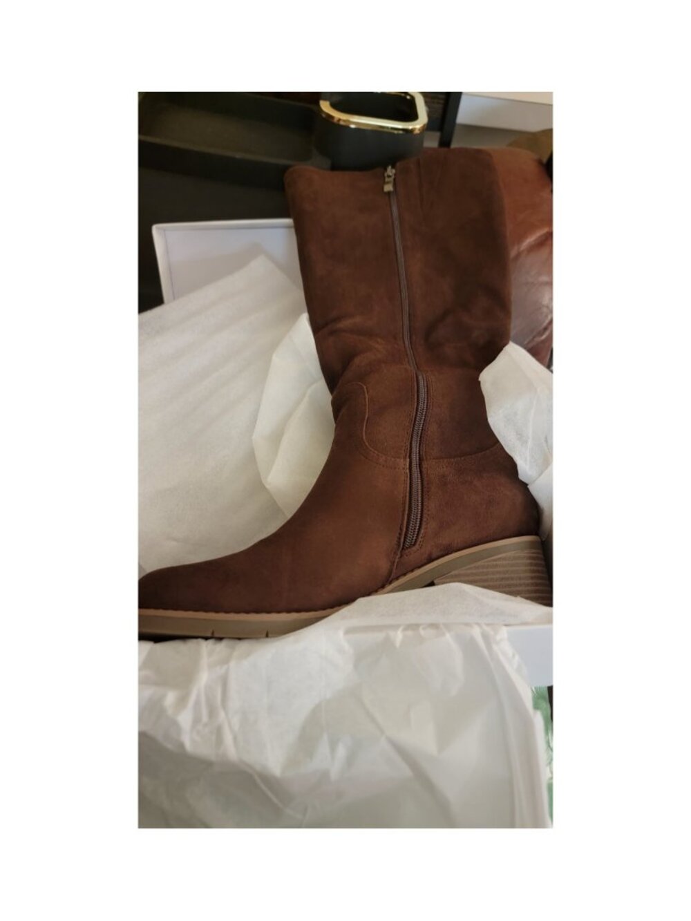 Chocolate Brown Suede Knee High Riding Boots Size 9.5 Like New - Picture 3 of 7